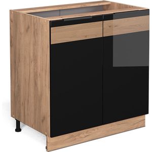 Vicco Fame-Line Keuken Wastafelkast – 80 cm met legplank, zonder werkblad Zwart eiken hoogglans met legplank, zonder werkblad