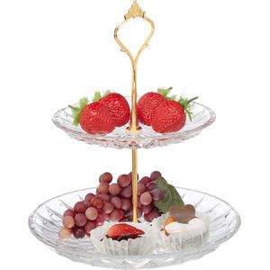 etagère - 2 etages - 23 x 20 cm - glas - ijzer - ronde serveerschaal - fruit - cupcakes