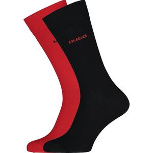 HUGO logo sokken (2-pack) - herensokken katoen - zwart en rood - Maat: 39-42