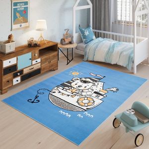 Tapiso Jolly Vloerkleed Babykamer Blauw Kinderkamer Speelkleed Maat- 200x300