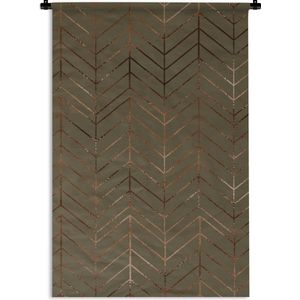 Wandkleed Luxe patroon - Luxe patroon van bronzen lijnen op een donkergroene achtergrond Wandkleed katoen 90x135 cm - Wandtapijt met foto