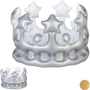 Relaxdays 2x opblaasbare kroon - zilver koningsdag - koningskroon - carnaval - festival