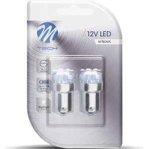 M-Tech LED - BA15s / R5W/R10W 12V - Basic 9x Led diode - Geel - Set