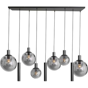 Grote hanglamp Bollique | 9 lichts | grijs / smoke / zwart | glas / metaal | in hoogte verstelbaar tot 160 cm | 140 x 25 cm | dimbaar | GU10 | modern design