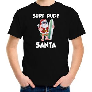Surf dude Santa fun Kerstshirt / Kerst t-shirt zwart voor kinderen - Kerstkleding / Christmas outfit 116/134