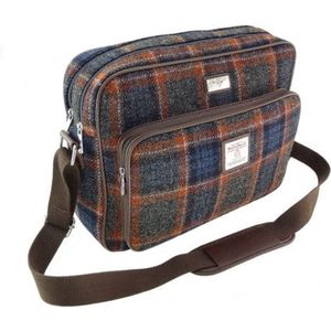 Messengerbag Bowmont Grijs met Rood-bruine ruit (Grey and Rust Check) - 28x40x16 - Harris Tweed - Glen Appin of Scotland