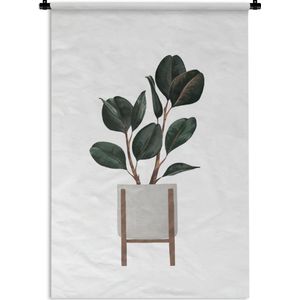 Wandkleed PlantenKerst illustraties - Illustratie van een plant met donkere ovalen bladeren op een witte achtergrond Wandkleed katoen 60x90 cm - Wandtapijt met foto