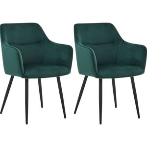 Parexio® - City Eetkamerstoel - Set Van 2 - Groen - Fluweel - Velvet - Industrieel - Stoel - Design - Armleuningen