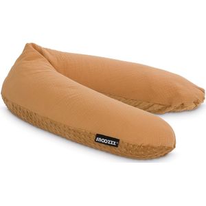 Snoozzz Zwangerschapskussen Zijslaapkussen Lichaamskussen Premium kwaliteit - 185 cm - microparel vulling- met afneembare hoes van velevet en katoen - Camel Bubble