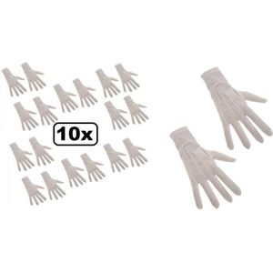 10x Witte handschoenen katoen de luxe mt.L - Prinsen handschoenen raad van elf sinterklaas
