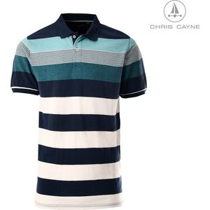 Chris Cayne heren polo shirt - maat XXL - kleur blauw/petrol/offwhite - poloshirt korte mouw - gestreept - pique - streeppatroon