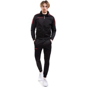 Givova sport training pak met vest en rits - broek met zijzakken, in ZWART ROOD kleur - maat XL