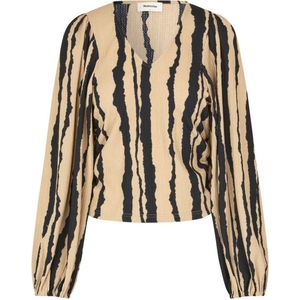 Beige zwarte print top Harland - Modstrom