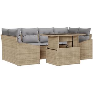 vidaXL - Tuin - Sofa - Set - Set - van - 7 - Beige - en - Grijs - Rattan, - Metaal - frame