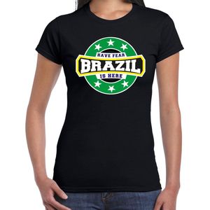 Have fear Brazil is here t-shirt met sterren embleem in de kleuren van de Braziliaanse vlag - zwart - dames - Brazilie supporter / Braziliaans elftal fan shirt / EK / WK / kleding XL