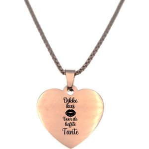Ketting RVS - Hart - Rosegoud - Dikke Kus Voor De Liefst Tante