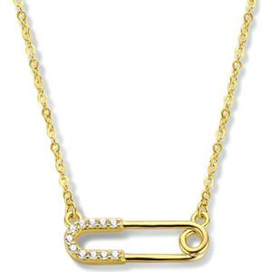 Halsketting 14 karaat gold plated veiligheidsspeld briljant | Dames ketting | 925 zilver | Zirkonia