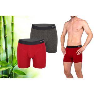 Bamboo - Boxershort Heren - Bamboe - 2 Stuks - Rood/Antraciet - M - Ondergoed Heren - Heren Ondergoed - Boxer - Bamboe Boxershorts Voor Mannen