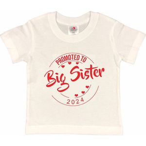 Shirt Aankondiging zwangerschap Promoted to Big Sister 2024 | korte mouw | wit/rood | maat 134/140 zwangerschap aankondiging bekendmaking Baby big sis sister Grote Zus
