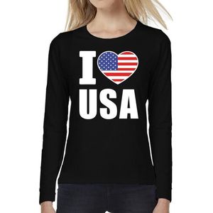 I love USA supporter t-shirt met lange mouwen / long sleeves voor dames - zwart - Amerika / VS landen shirtjes - Amerikaanse fan kleding dames XXL