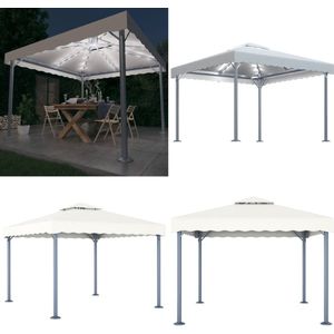 vidaXL Prieel met LED-lichtslinger 300x300 cm aluminium crèmekleurig - Prieel Met Lichtslinger - Prieeëlen Met Lichtslingers - Luifel - Luifels