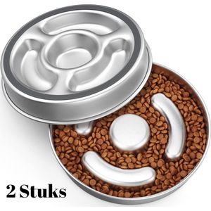 Gohh Voerbak S/M - Ø20.5 cm - Anti schrokbak hond – Slowfeeder hond – Anti-slip – Geschikt voor Kleine en Middelgrote honden - RVS - 2 Stuks
