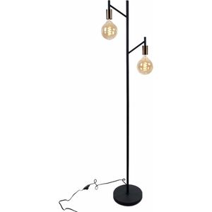 Moderne vloerlamp Sticks | 2 lichts | zwart / goud | metaal | 155 cm hoog | Ø 25 cm | staande lamp / vloerlamp | modern design