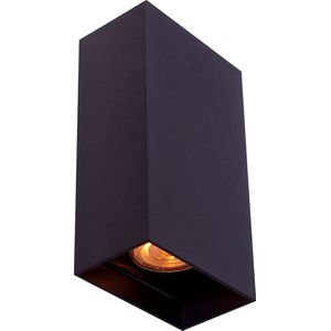 Wandlamp Hera vierkant | Up of Down light | 2 lichts | zwart | 2 x G10-fitting | aluminium / metaal | 18 x 10 x 6 cm | decoratief en functioneel