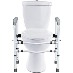 COSTWAY Opstahulp toilet in hoogte verstelbaar, wc-steunhulp met armleuningen, zonder boren, antislip wc-handgreep voor senioren en gehandicapten, tot 136 kg belastbaar, 48 x 65 x 84 cm