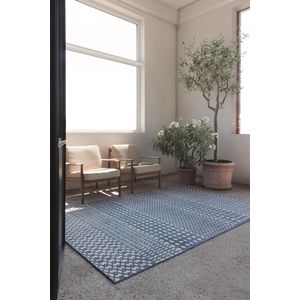 LIGNE PURE Switch – vloerkleed – tapijt – handgeknoopt – wol – eco �– modern – Blauw Wit - 140x200