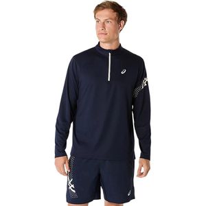 Asics icon ls 1/2 zip in de kleur marine.