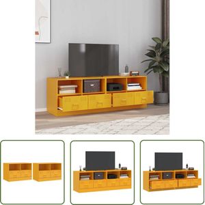 The Living Store Tv-meubelen 2 st 67x39x44 cm staal mosterdgeel - Tv-meubel - Salontafel - Koudgewalst Staal - Mustard Geel - Vintage Industrieel