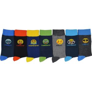Jonges Emoji sokken - Lucky - maat 31/34 - 7 paar - 80% katoen - multipack