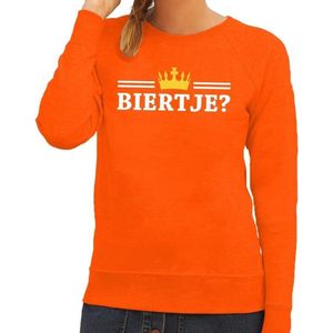 Oranje Biertje met kroontje sweater dames - Oranje Koningsdag kleding L