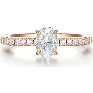 Nina - 18k Roségouden Ovaal Moissanite Ring met Pavé Zijstenen - 0.9 karaat
