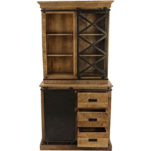 Vitrinekast - Buffetkast industrieel - Boekenkast - Vakkenkast zwart - Woonkamer Kast - 95x45x195 - Wood Selections