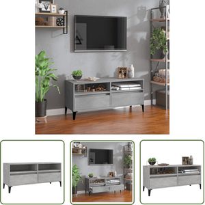 The Living Store Tv-meubel 100x34,5x44,5 cm bewerkt hout betongrijs - Tv-kast - Houten Tv-kast - Tv Meubilair - Media Kast - Salontafel