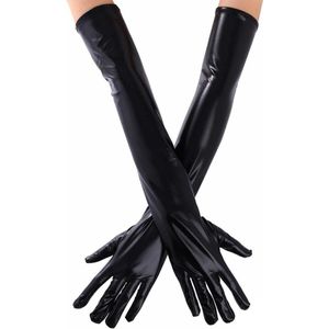 Women's Long Gloves in Sexy Wet Look for Adults Sexy Role Play Long Gloves Shiny Black