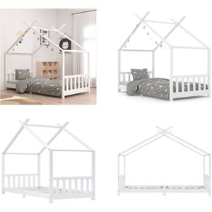 vidaXL Kinderbedframe massief grenenhout wit 90x200 cm - Kinderbedframe - Kinderbedframes - Bed - Bedden