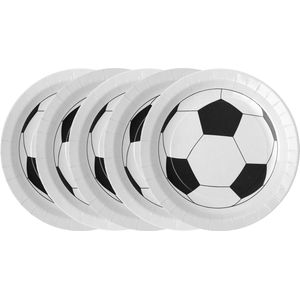 Santex feest wegwerpbordjes - voetbal - 50x stuks - 23 cm - wit/zwart
