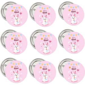 9 Buttons It's a Girl Baby Rabbit - genderreveal - button - it's a girl - babyshower - geboorte - zwanger - konijn - rabbit