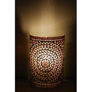 Oosterse mozaïek cilinder wandlamp | 26 cm | glas / metaal | paars | woonkamer lamp | traditioneel / landelijk design