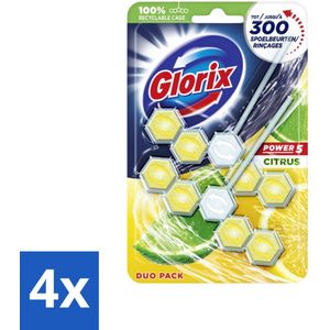 Glorix - Power 5 - Toiletblok - Citrus - Langdurige Frisheid - 2 Blokken - Voordeelverpakking - 4 stuks