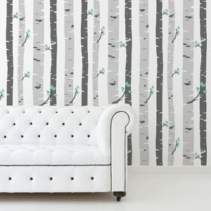 Walplus Berkenbomen - Muur Decoratie Sticker - Grijs - 4 bladen van 60x90 cm