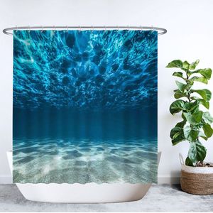 Ulticool Douchegordijn - Oceaan Zee Stilte Rust Duiken Aquarium Strand Zomer - 180 x 200 cm - semi Transparant - met 12 Ringen Wit - anti Schimmel - Blauw