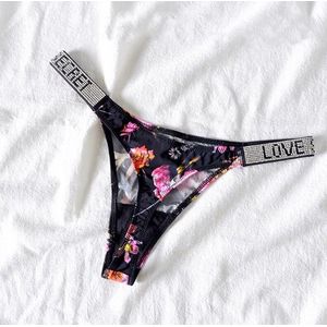 Love Secret String Zwart - Luxe Design - satijn lingerie met Diamantjes - High Waist - Ondergoed
