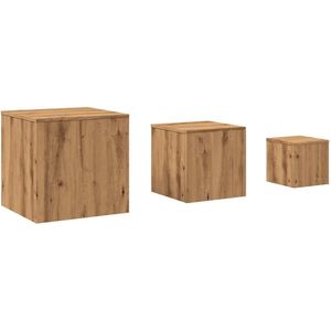 vidaXL Bijzettafel - Bijzettafels - Eindtafel - Salontafel - Bijzettafels 3 st bewerkt hout artisanaal eikenkleur