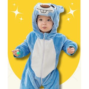 BoefieBoef Hamster Blauw Dieren Onesie & Pyjama voor Baby en Dreumes en Peuter tm 18 maanden - Kinder Verkleedkleding - Dieren Kostuum Pak - Wit