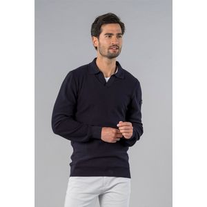 Presly & Sun - Heren open polo ribbed - Donkerblauw - S