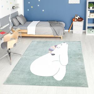 Kindertapijt Slapend Ijsbeertje Groen Vloerkleed - 80x150cm- Kinderkamer - Babykamer - Baby - Kids - Jongens en Meisjes - Kinderen